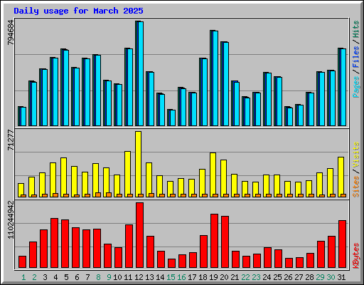Daily usage for March 2025